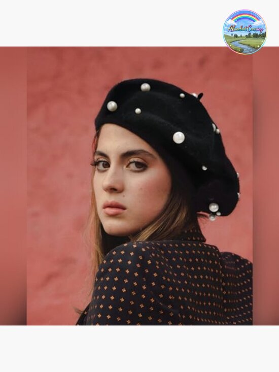 Imitation Cashmere Pearl Beret - French Style Beanie Cap main image 5